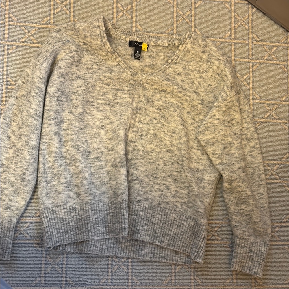 Aqua Gray V-Neck Sweater Knit Pullover